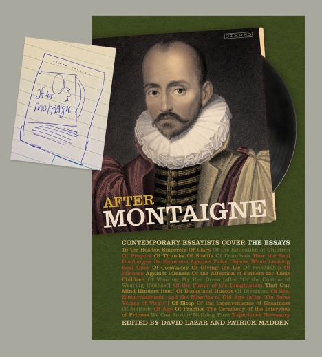For the cover of AFTER MONTAIGNE: CONTEMPORARY ESSAYISTS COVER THE ESSAYS, editors David Lazar and Patrick Madden suggested the idea of a “greatest hits” album and provided vintage album covers as references. I found a stock photo of a record coming out of its sleeve, and did some doodles to see how I could incorporate a portrait of Montaigne onto it. The finished cover design looks very much like the sketch.