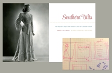This sketch shows some ideas for the text design of SOUTHERN TUFTS: THE REGIONAL ORIGINS AND NATIONAL CRAZE FOR CHENILLE FASHION, by Ashley Callahan. I wanted to open the book with a photograph showing the glamorous side chenille fashion. The sketch shows an idea I had for using stitching or tufting as a decorative element that developed into a stitched rule that appears throughout the book.